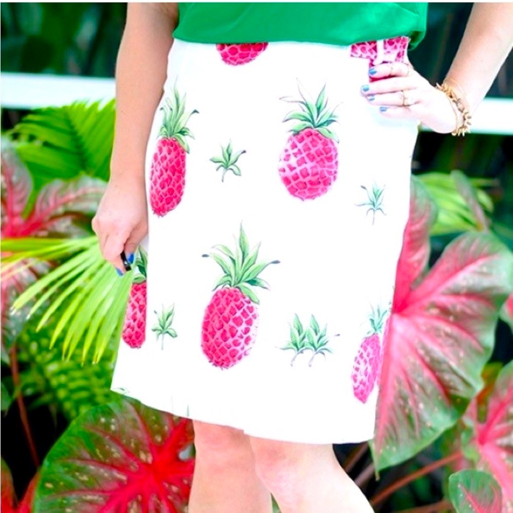 Talbots Cream and Pink pineapple A-Line Skirt for Resort Wear